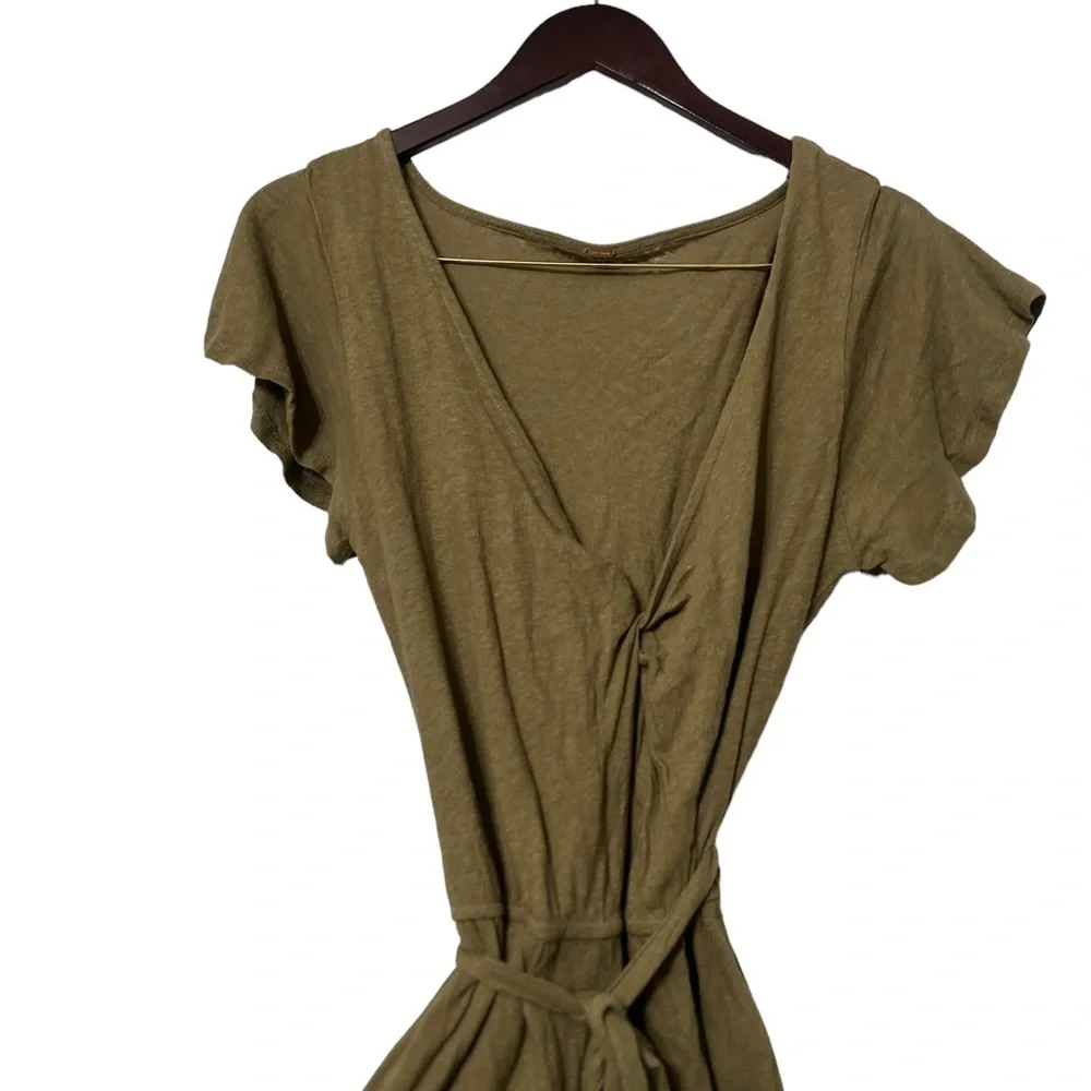 FREE PEOPLE Green Knit Wrap Belted Romper Playsuit